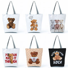 Teddy Bear Animal Print Tote Bag High Capacity Cartoon Handbags
