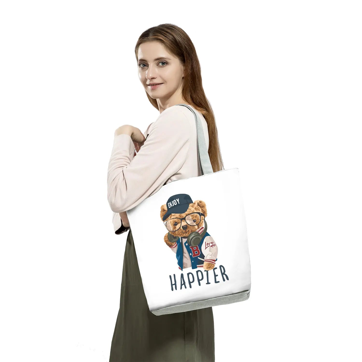 Teddy Bear Animal Print Tote Bag High Capacity Cartoon Handbags