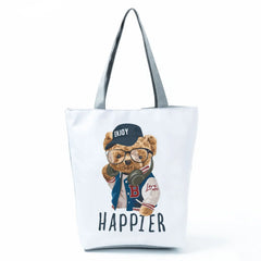 Teddy Bear Animal Print Tote Bag High Capacity Cartoon Handbags