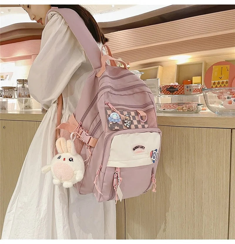 Teen Schoolbag Waterproof Nylon Backpack High Capacity Travel Bag
