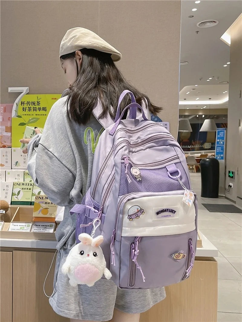 Teen Schoolbag Waterproof Nylon Backpack High Capacity Travel Bag