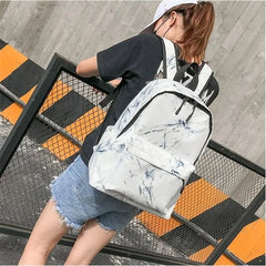 Teenager Backpack Marble Print Rucksack Canvas Shoulder School Backpack