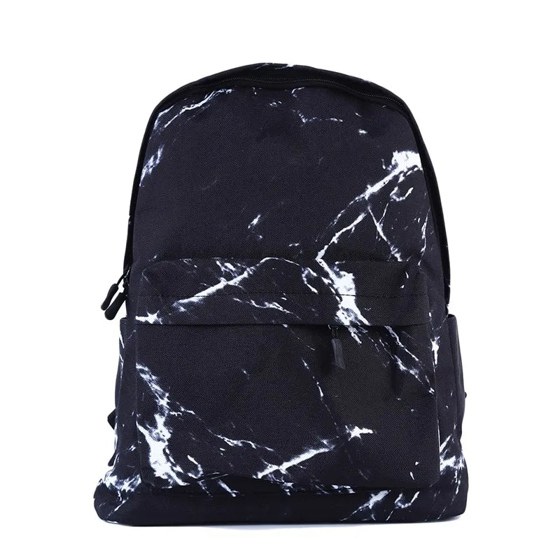Teenager Backpack Marble Print Rucksack Canvas Shoulder School Backpack