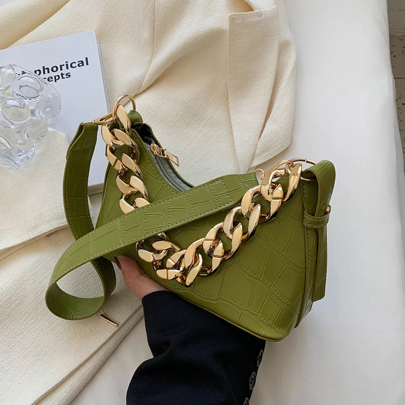 Textured Women Shoulder Bag Chain Decoration Ladies Handbags And Purses