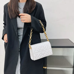 Geometric Embossed Chain Shoulder Bag Women Small Flap Purse Handbag