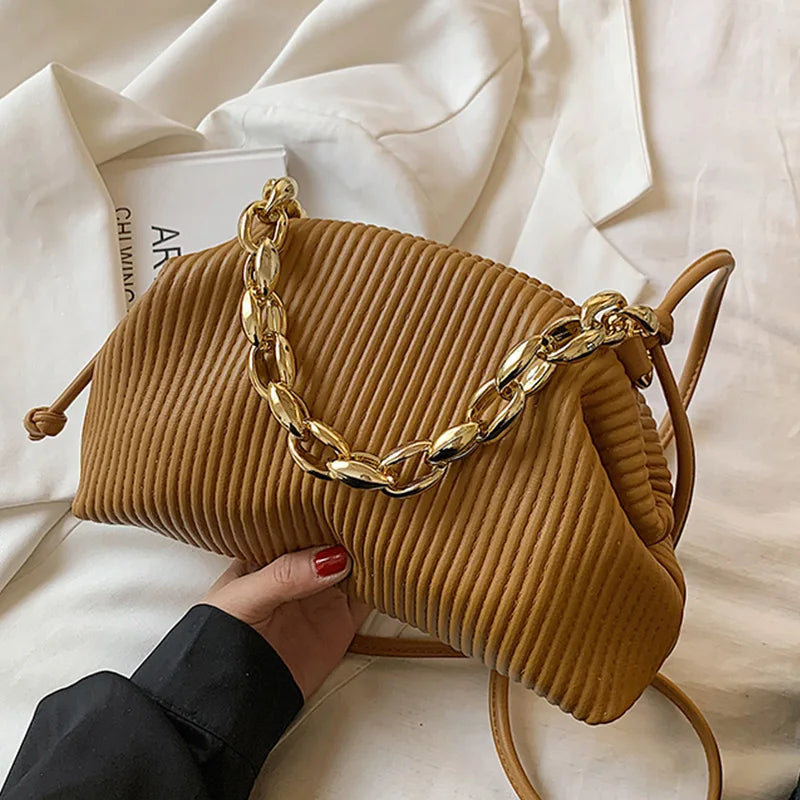 Thick Chains Women Shoulder Bags Clip Shell Handbags