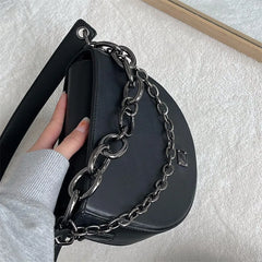 Women's Thick Chain Saddle Bag Shoulder Messenger PU Leather Chain Sling Bag