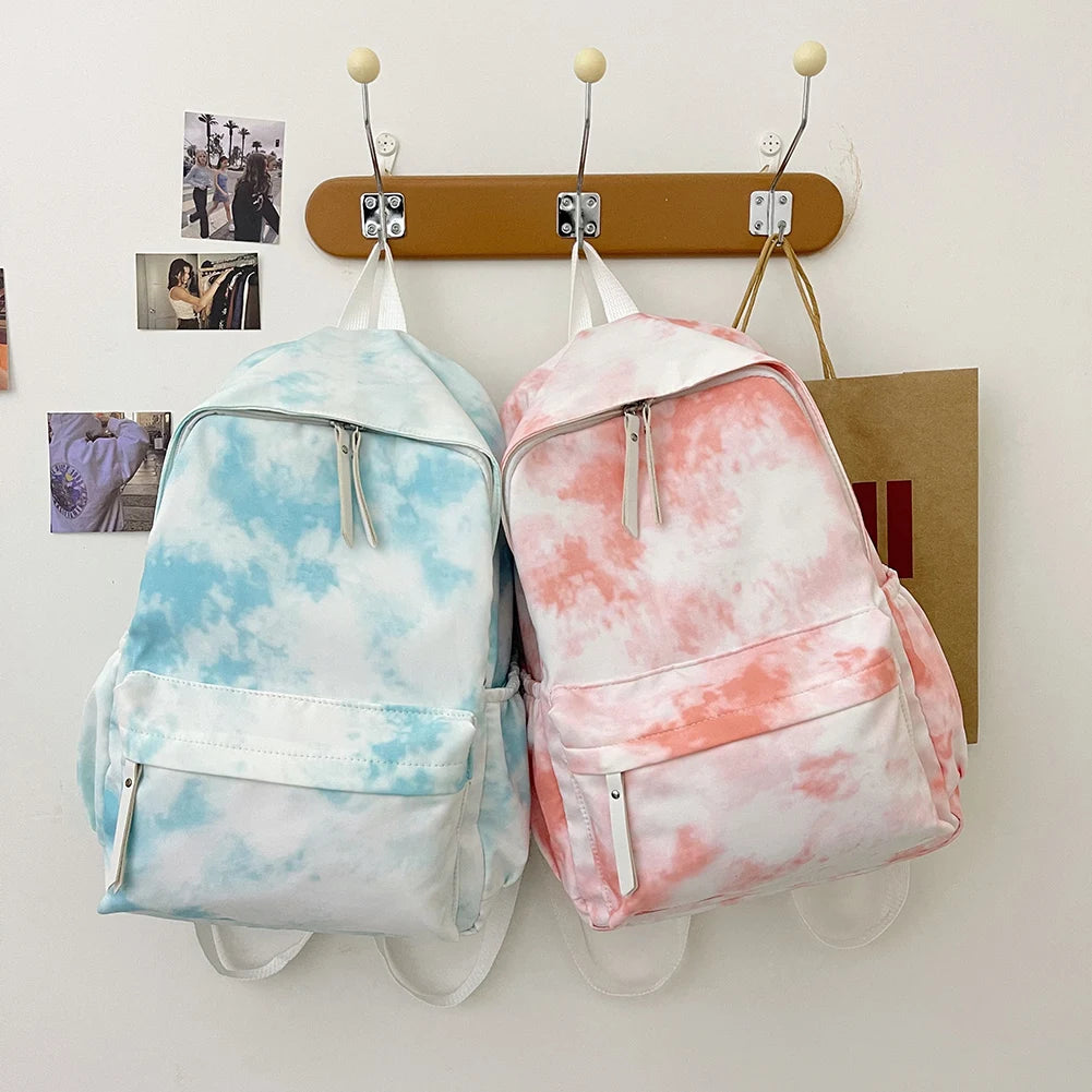 Tie Dye Women Backpack Large Capacity Nylon College School Bags Female Casual