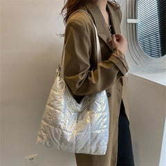 Large-capacity Cotton Padded Clutch Handbag Solid Shoulder Tote