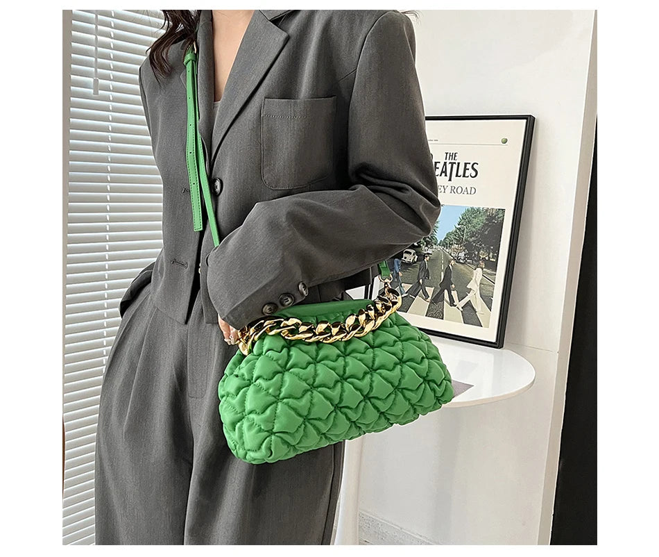 Quilted PU Leather Tote Bag with Chain Shoulder Strap