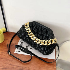 Quilted PU Leather Tote Bag with Chain Shoulder Strap