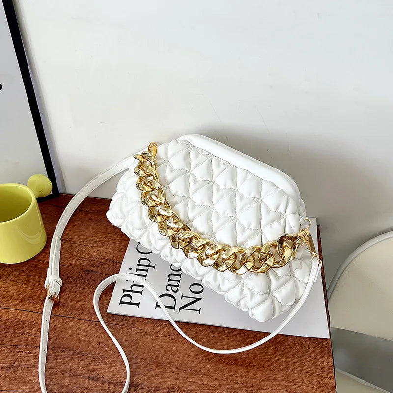 Quilted PU Leather Tote Bag with Chain Shoulder Strap