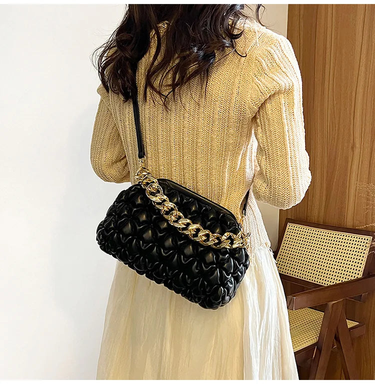 Quilted PU Leather Tote Bag with Chain Shoulder Strap