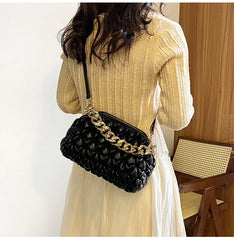 Quilted PU Leather Tote Bag with Chain Shoulder Strap