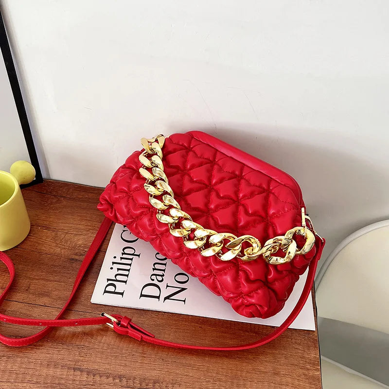 Quilted PU Leather Tote Bag with Chain Shoulder Strap