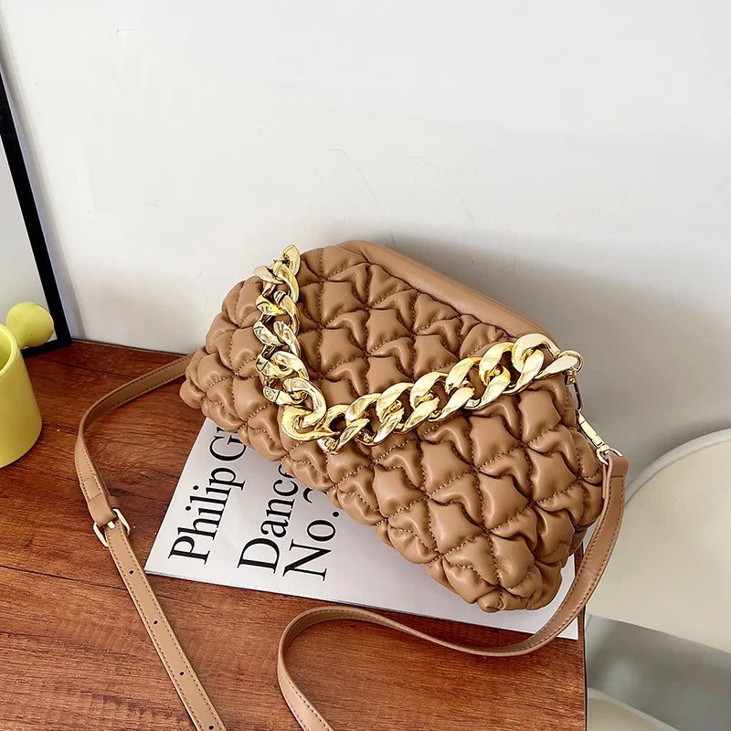 Quilted PU Leather Tote Bag with Chain Shoulder Strap
