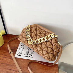 Quilted PU Leather Tote Bag with Chain Shoulder Strap