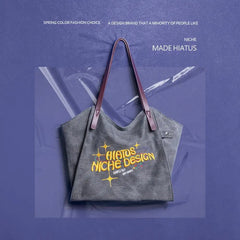 Eco Canvas Tote Bag for Women Embroidered Letters Shoulder Bag