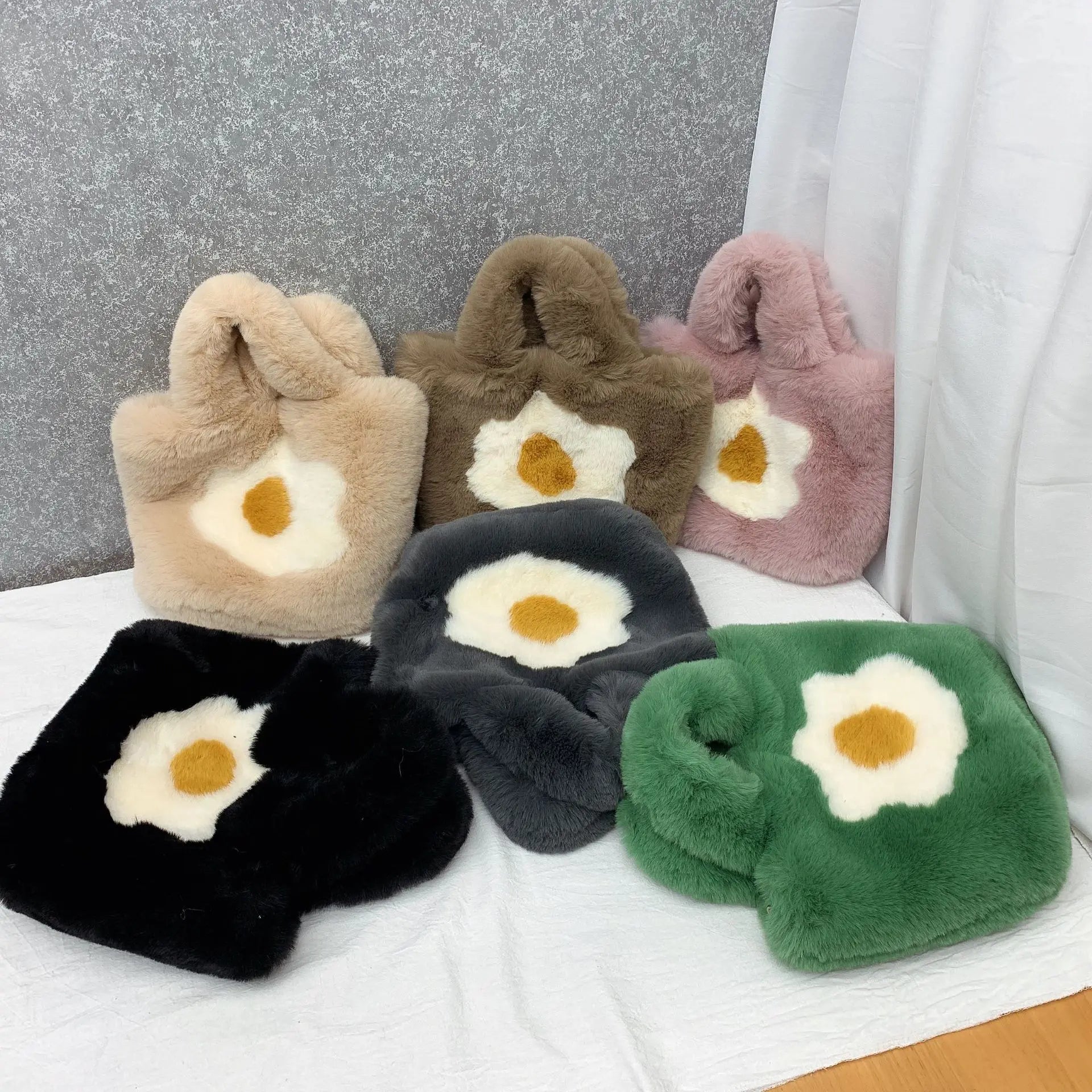 Faux Fur Tote Bag Women Handbags Soft Plush Shopper Bag Warm Winter