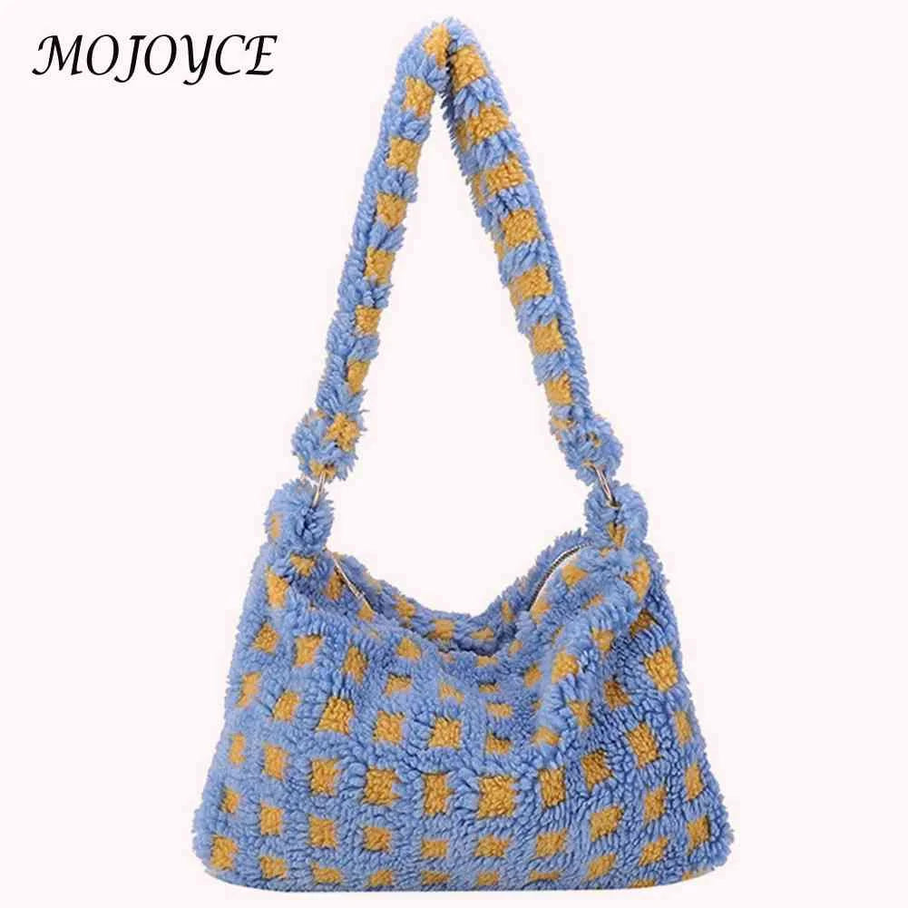 Retro Warm Autumn Winter Top-handle Bag Fluffy Women Soft Plush Zipper Small