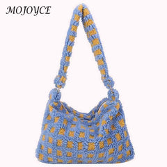 Retro Warm Autumn Winter Top-handle Bag Fluffy Women Soft Plush Zipper Small