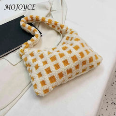 Retro Warm Autumn Winter Top-handle Bag Fluffy Women Soft Plush Zipper Small