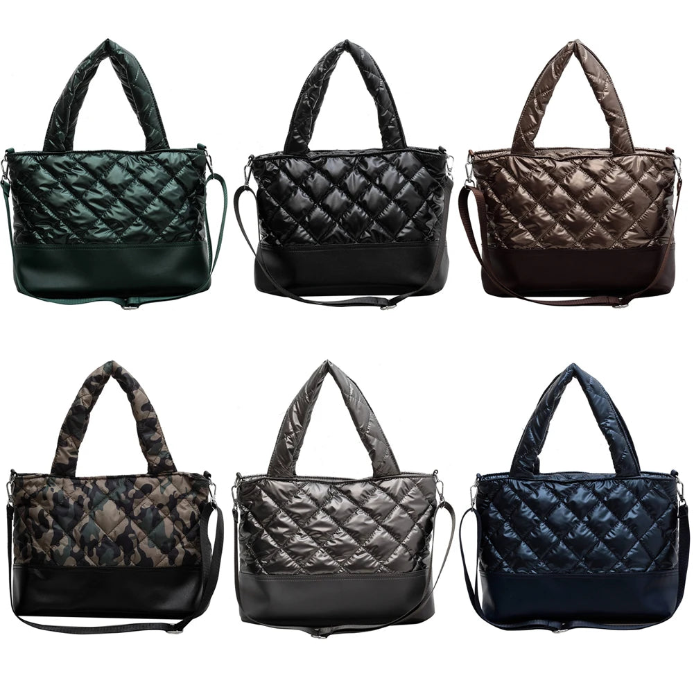Women Tote Messenger Bag Autumn Winter Top-handle Large Capacity Padded Cotton