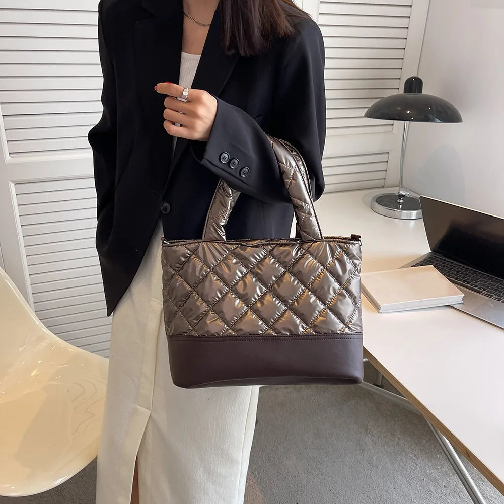 Women Tote Messenger Bag Autumn Winter Top-handle Large Capacity Padded Cotton