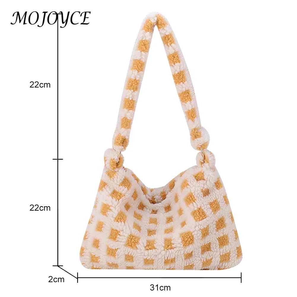 Retro Warm Fluffy Tote Purse for Women Soft Plush Zipper Small