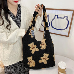 Large Capacity Lamb Shoulder Bag Casual Plush Handbags for Women
