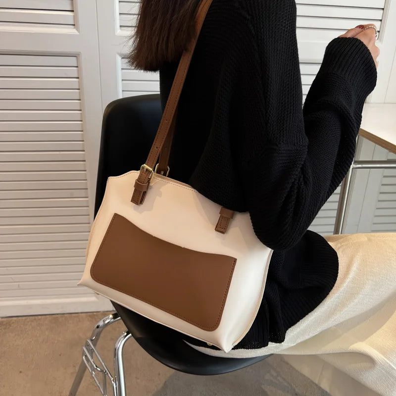 Large Capacity Top Handle Women's Bag Pu Leather Solid Ladies Handbags