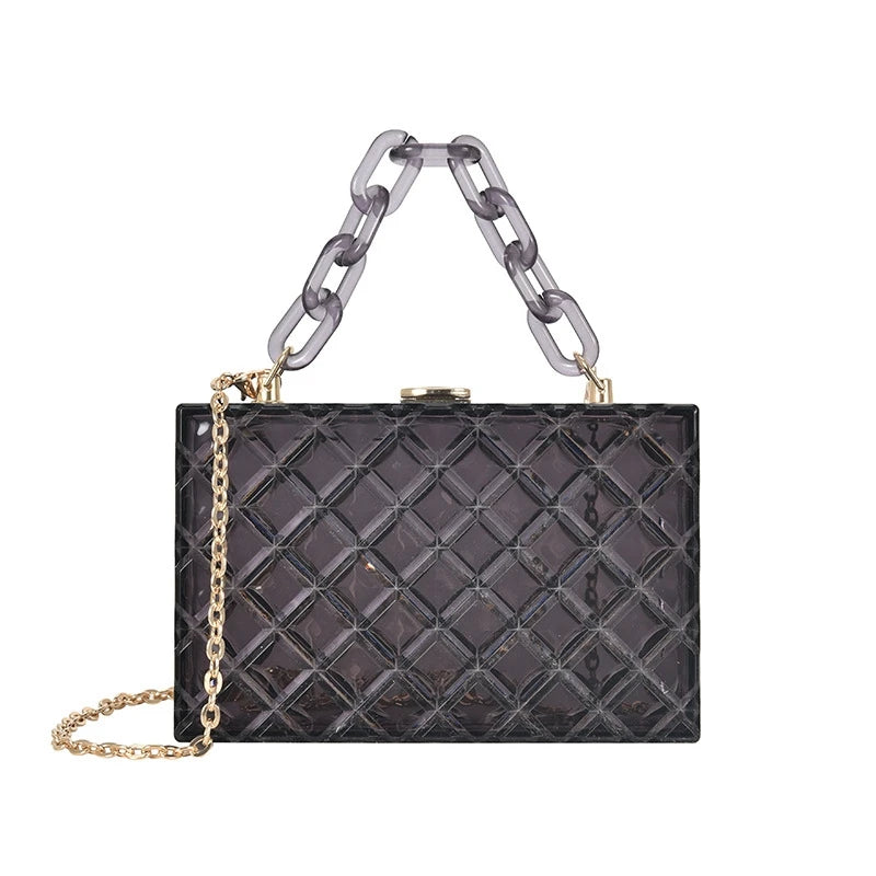 Clear Acrylic Box Women Handbag Chains Shoulder Crossbody Bag