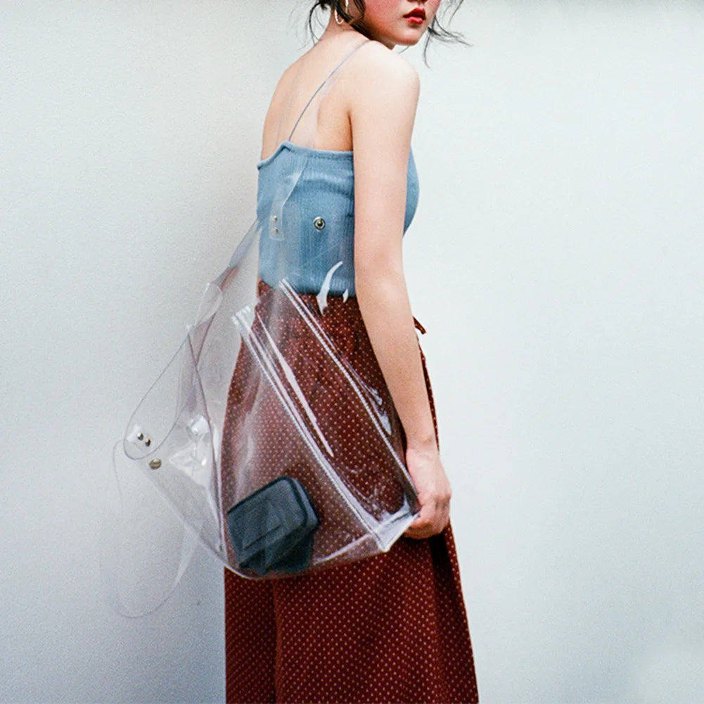 Clear PVC Shoulder Bag for Women Large Tote Crystal Handbag