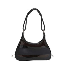 Transparent Tote Bag Women Chain Splicing Clear PVC PU Leather Handbags