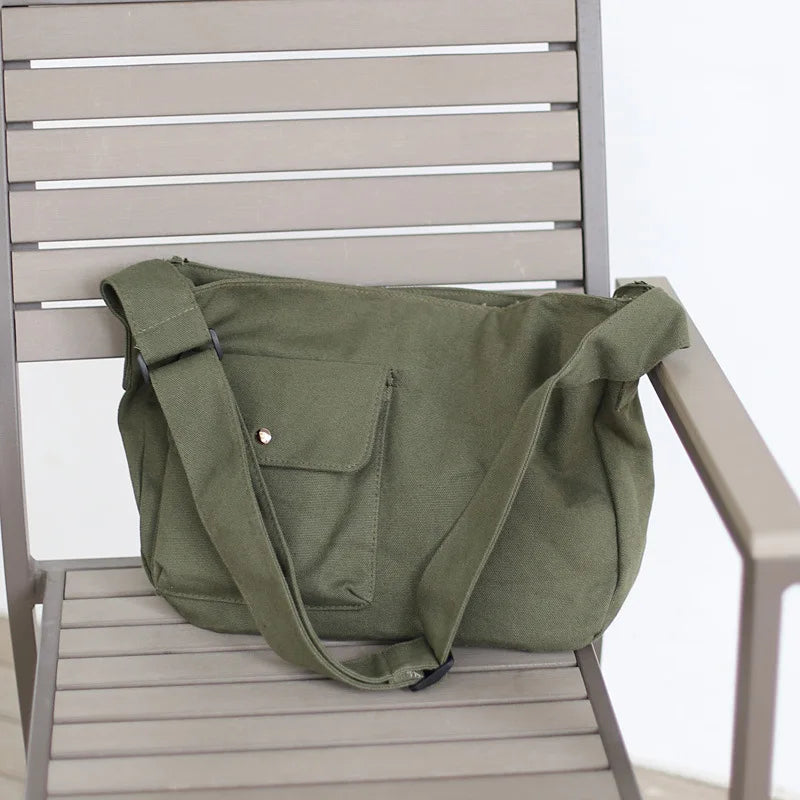 Causal Women Canvas Shoulder Bag Solid Large Student Shopping Bag