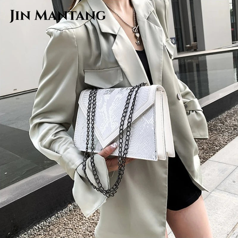 Serpentine Flap Shoulder Bag Chain Handbag Crossbody for Women