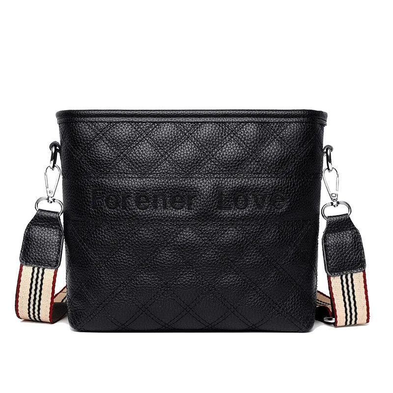 Leather Bucket Tote Shoulder Bag Plaid Messenger
