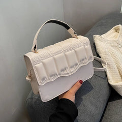 Solid Shoulder Bag for Women Pleated Style Crossbody Chain Purse