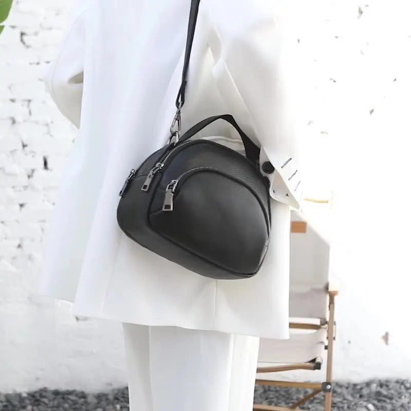Vintage Leather Top Handle Crossbody Stone Shoulder Bag