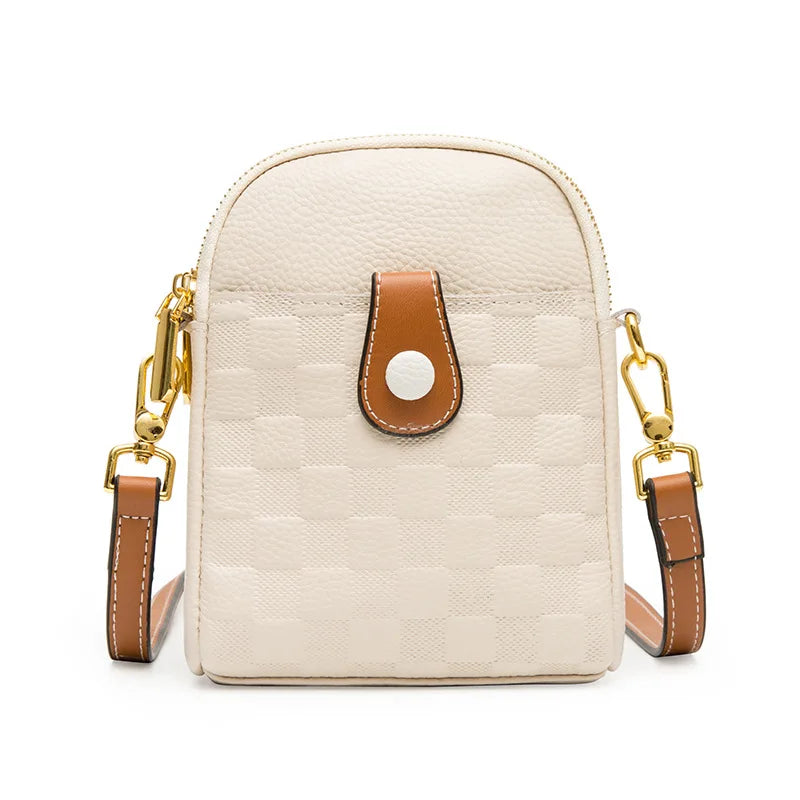 Plaid Sling Handbags Soft Leather Vintage Shoulder Bags