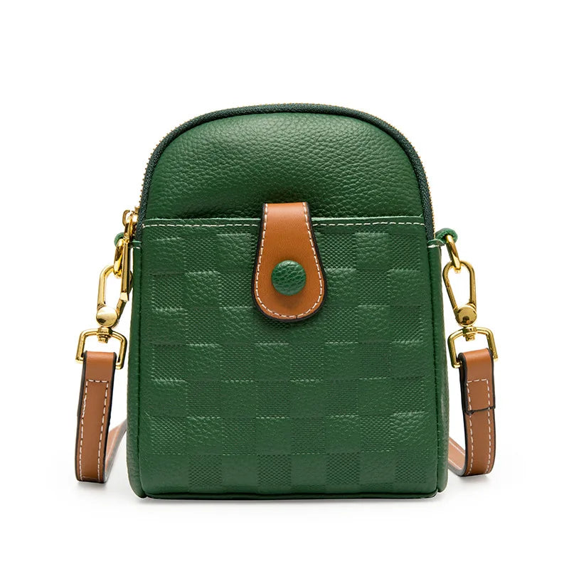 Plaid Sling Handbags Soft Leather Vintage Shoulder Bags