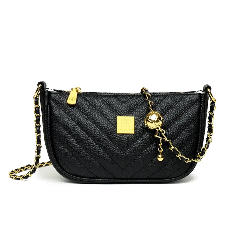 Quilted Chain Sling Bag Leather Tote Girl Shoulder Bag
