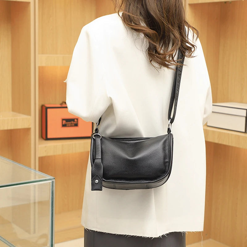 Leather Saddle Crossbody Bag Tassel Handbag