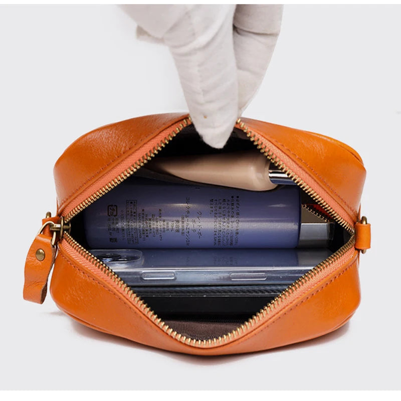 Vintage Leather Crossbody Bag Women Casual Shoulder Messenger Purse