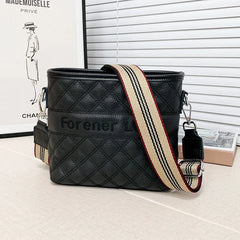 Plaid Leather Bucket Shoulder Messenger Bag for Women