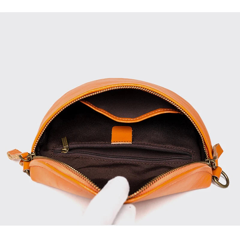 Vintage Leather Sling Saddle Bag Women's Messenger Handbag