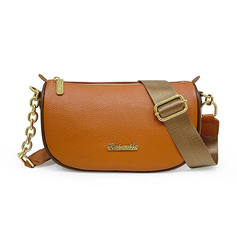 Vintage Leather Sling Saddle Handbag Chain Shoulder Messenger Bag