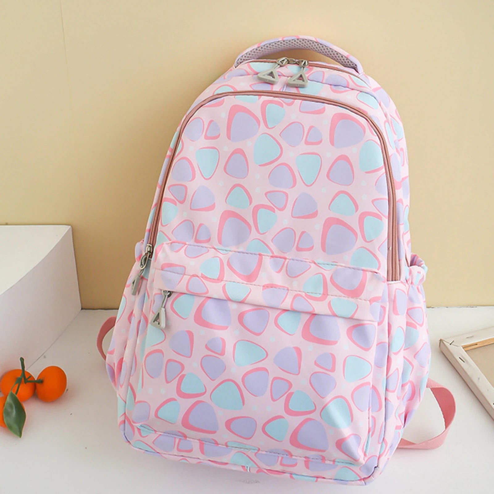 Triangle Print Backpacks High School Student Flat Storage Bag