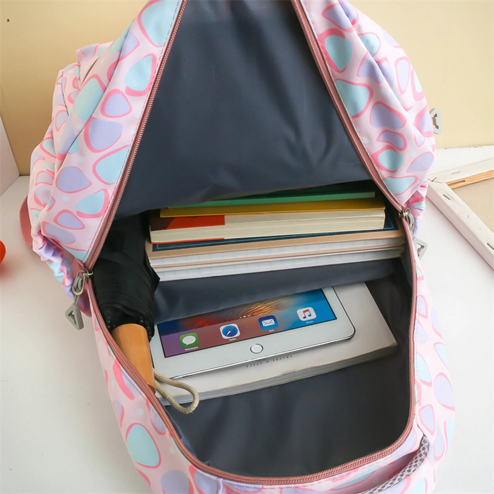 Triangle Print Backpacks High School Student Flat Storage Bag