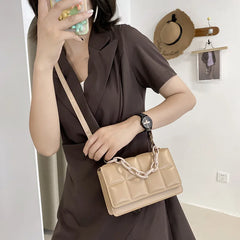 Retro Plaid Messenger Bag Crossbody Handbag Chain Shoulder Bag